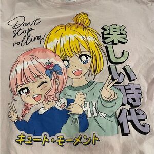 Zara Kids Short Sleeve Tee - Pink and Green Anime Graphic